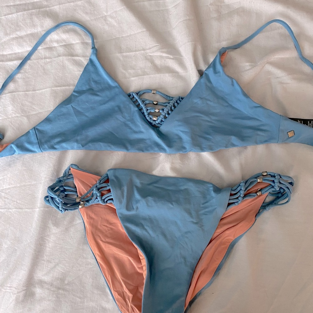 Dolce Vita bikini set Blue with silver spike embellishments